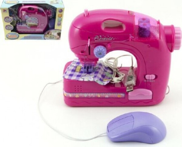 Šicí stroj plast 22cm na baterie, USB port se světlem se zvukem v krabici