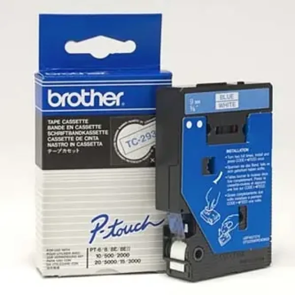 Brother TC293 bílá, modrý tisk / Páska do štítků / 9 mm / 7,7 m (TC293)