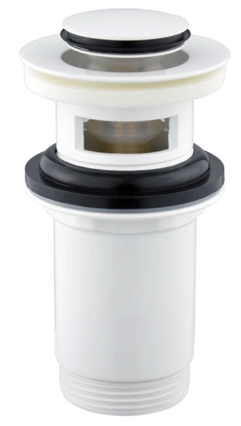 JB Sanitary Umyvadlová výpusť 5/4" s přepadem, malá zátka, BÍLÉ provedení VK09