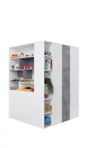 FRONTI Rohová šatní skříň SIGMA SI1 Bílá lux + beton 14983