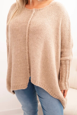 Dámský svetr Plus Size z akrylu volného střihu s 3/4 rukávem camelový UNI