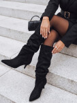 Dámské kozačky se zvrásněným svrškem, černé, ze semiše, FashionStreet ZY1130 39
