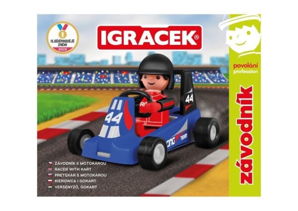 Igráček Závodník figurka modrou motokárou