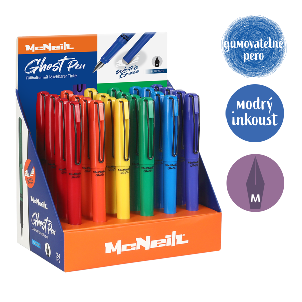 Colorino gumovatelné bombičkové pero McNeill - Color, 24 ks, modrá náplň, displej, mix barev - 24ks