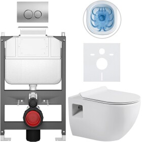 CERANO - Kompletní WC set Basic/Dure - bílá lesklá - WC tlačítko Dualo/Stříbrná - ovládání shora - předstěnová instalace - 51x35 CER-8050BD85886