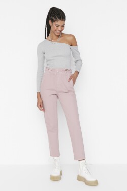 Trendyol růžové džíny s vysokým pasem pro maminky s elastickým pasem