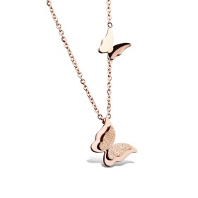 Ocelový náhrdelník Parisi Rose Gold - chirurgická ocel, motýlek, Zlatá 42 cm + 5 cm (prodloužení)