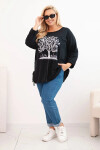 Dámská blůza Plus Size bavlněná s potiskem stromu černá UNI