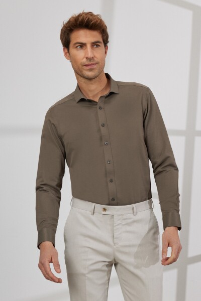 AC&Co Altınyıldız Classics Men's Khaki Slim Fit Slim Fit Italian Collar Dobby Shirt.