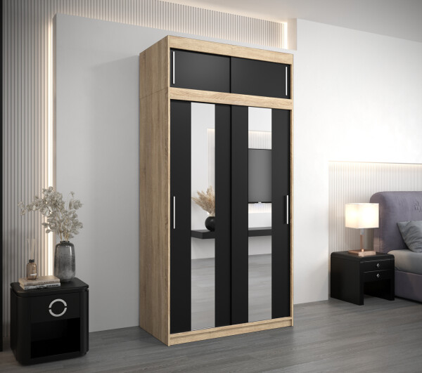 Šatní skříň Abi Po s nástavcem Barva korpusu: Dub Sonoma, Rozměry: 120 cm, Dveře: Černá