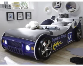 Dětská závodní postel Energy 90x200 cm, modré auto s osvětlením