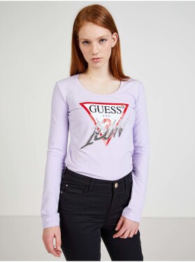 Světle fialové dámské tričko potiskem Guess dámské