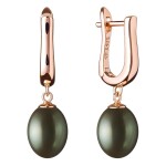 Stříbrné pozlacené náušnice s perlou Julie Black, stříbro 925/1000, Černá