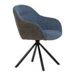 Židle jídelní, modrá látka a tmavě šedá látka v dekoru vintage kůže, černý kov, otočná P90°+ L90° s vratným mechanismem