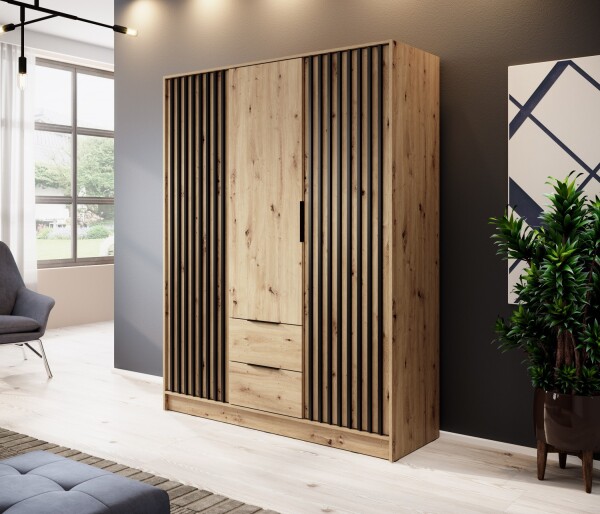 FRONTI Šatní skříň NELLY 3D bez zrcadla dub artisan + černá 13198