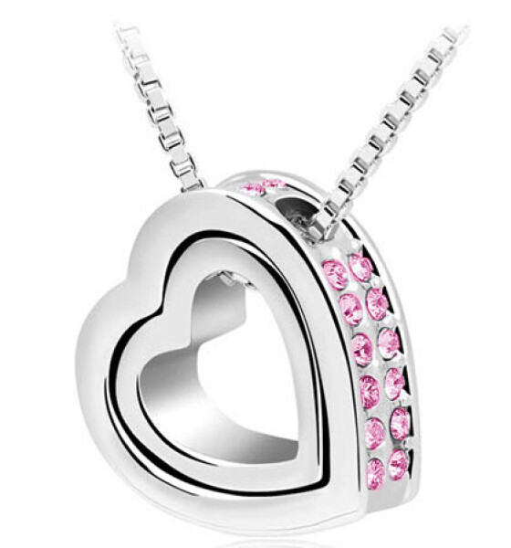 Stříbrný náhrdelník Dvojité srdce - 4 barvy Barva: Růžový