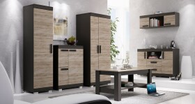 Obývací stěna Rio Barva korpusu: Dub - sonoma, Lišta: Šedá, Barva dvířek: Trufla