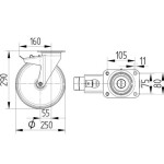 Strongo Hliníkové kolečko s šedou gumovou obručí 250 mm, otočné s brzdou 5041