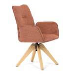 Židle jídelní s područkami, oranžová voděodpudivá látka, dubové nohy, otočná 360°