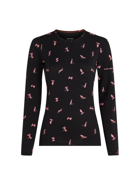 Dámské merino tričko s dlouhým rukávem ICEBREAKER Wmns 200 Oasis LS Crewe Ski Day, Black/Acid Pink/Aop velikost: S