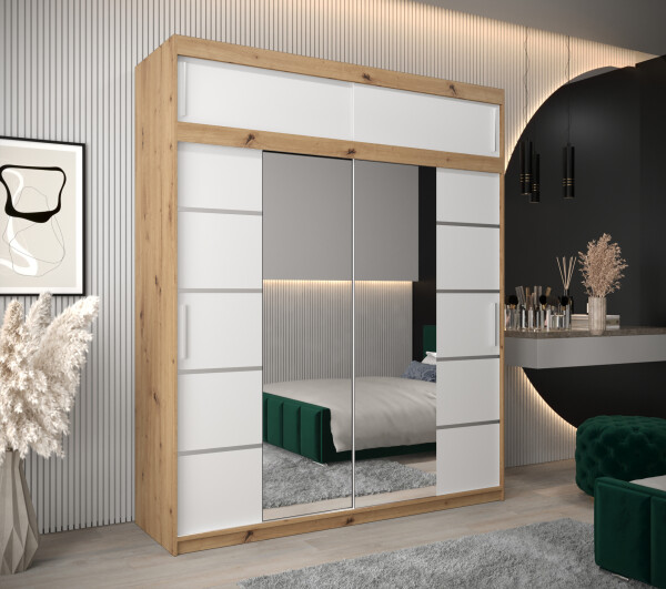 Šatní skříň Abi V4 s nástavcem Barva korpusu: Dub artisan, Rozměry: 200 cm, Dveře: Bílá