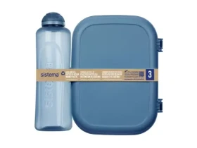 Sistema Set svačinového boxu s lahví Ocean Bound - Svačinový box Ribbon Lunch 1.1 l a láhev Swift 480 ml modrá (8592001432086)