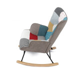 Křeslo houpací, potah patchwork látka, dřevěné nohy, masiv kaučukovník