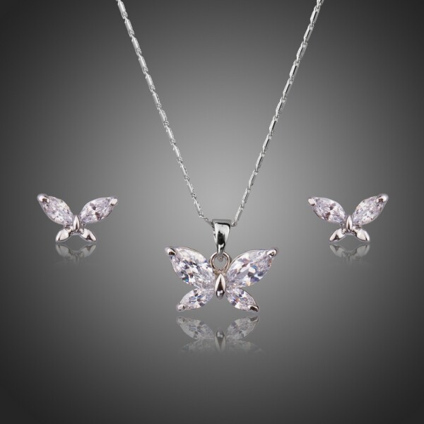 Souprava náhrdelníku a náušnic Swarovski Elements Maria - motýlek, Bílá/čirá 42 cm + 5 cm (prodloužení)