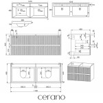 CERANO - Koupelnová skříňka Carole - keramické dvojumyvadlo Viano - bílá matná rýhovaná - 121,5x62,5x46,5 CER-970405