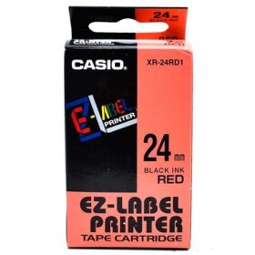 CASIO originální páska do tiskárny štítků CASIO XR-24RD1 / černý tisk / červený podklad / nelaminovaná / 8m / 24mm (XR-24RD1)