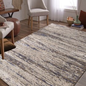 DumDekorace Moderní koberec v béžovo-hnědé barvě s modrým detailem
