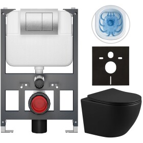 CERANO - Kompletní WC set Basic/Cesso - černá matná - WC tlačítko Maxio/Stříbrná - závěsné - nízký modul - předstěnová instalace - 49x36 CER-8050BD86359