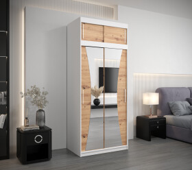 Šatní skříň Abi Mo s nástavcem Barva korpusu: Bílá, Rozměry: 100 cm, Dveře: Dub artisan