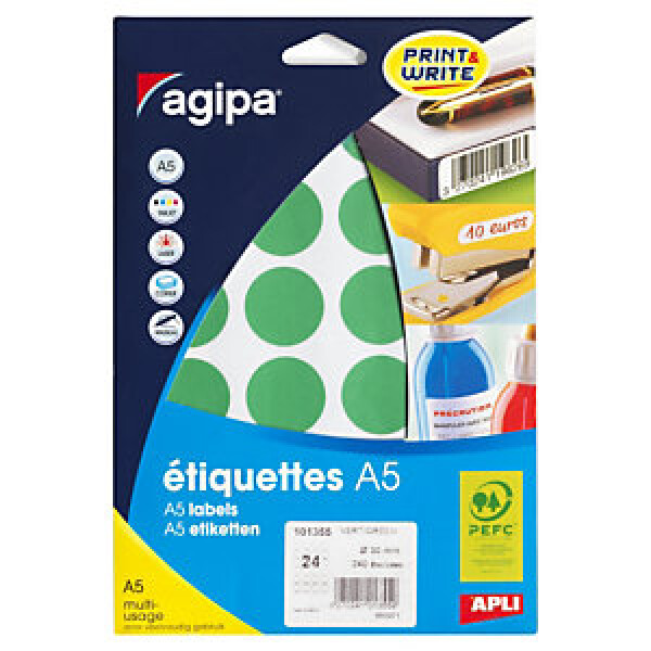 5 x Samolepicí, značkovací kolečka Ø 30mm, zelená, 24ks na archu