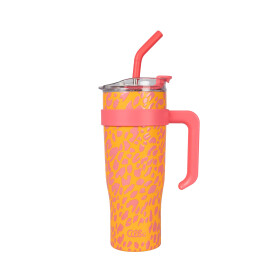 Nerezový termohrnek s brčkem XXL 1200 ml - Leopardí vzor - Albi