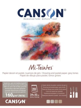 Canson Mi-Teintes 20 listů 24x32 cm 160 g lepený šedé tóny