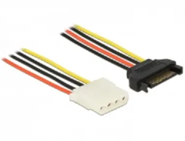 DeLock adaptér SATA 15pin samec - Molex 4 pin samice / 20cm (60136)