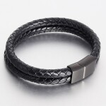 Pánský náramek Sergio - chirurgická ocel, kůže, Černá 19 cm