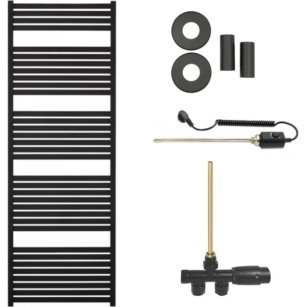 CERANO Koupelnový radiátorový set Vincenzo - kombinované vytápění, termo tyč - boční jednobodové připojení - 600W - černá matná - 1690x600 mm