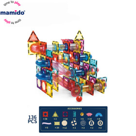 Mamido Magnetická stavebnice 136 dílků DIY kuličková dráha