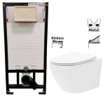 DEANTE Podomítkový rám, pro závěsné WC mísy bez tlačítka + WC REA Carlo Flat Mini Rimless + SEDÁTKO CST_WC01 X CF1