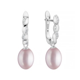 Náušnice s levandulovou perlou Gloria - stříbro 925/1000, Stříbrná Levandulová