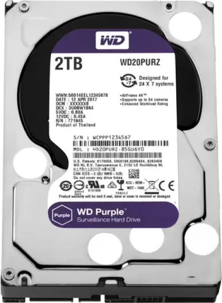 WD Purple 2TB / HDD / 3.5 SATA III / 5 400 rpm / 64MB cache / 3y (WD20PURZ)
