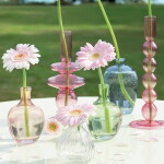 GREEN GATE Skleněná vázička Curved Clear, čirá barva, sklo