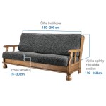 Bielastické potahy VITTORIA šedá trojkřeslo s dřevěnými rukojeťmi (š. 150 - 200 cm)