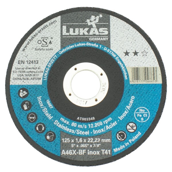 Kotouč řezný, 125 x 1,6mm, A46X-BF INOX, LUKAS