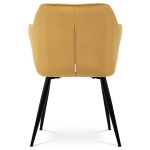 Jídelní židle, potah žlutá matná sametová látka, kovové nohy, černý matný lak
