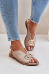 Kožené sandály na plochém podpatku s ozdobou Laura Messi 2865 Zlaté 39