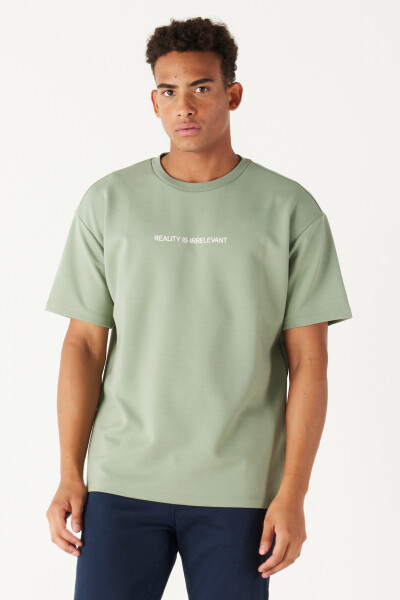 AC&Co Altınyıldız Classics Men's Stone Green Boxy Fit Crew Neck Short Sleeve Sweatshirt