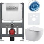 CERANO - Kompletní WC set Basic/Cesso - bílá matná - WC tlačítko Dualo/Stříbrná - závěsné - nízký modul - předstěnová instalace - 49x36 CER-8050BD86164